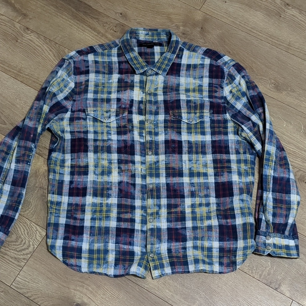 Jhon varvatos marshall plaid slim fit shirt Mens Size Large - Picture 2 of 9